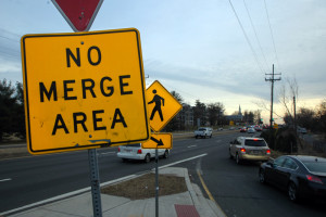New Hampshir0e Ave. traffic merge sign