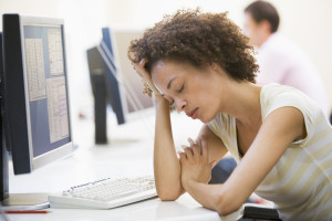 Woman at computer stress