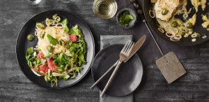 Seared Pollock with Blood Orange, Olives, and Fennel Salad HERO