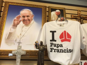 Pope merchandise shirts and pictures