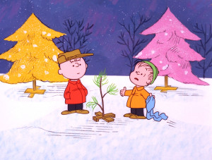 CHARLIE BROWN AND LINUS DISCUSS THE FORLORN LITTLE CHRISTMAS TREE