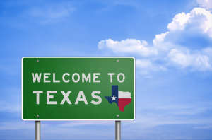 Welcome to US State of Texas road sign