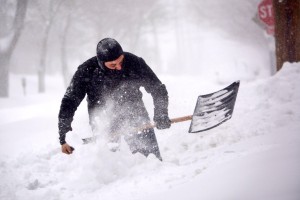 Snow shovel during blizzard