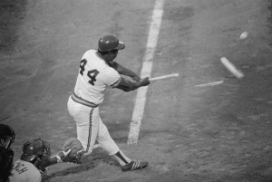 Hank Aaron Shattering Bat During Swing