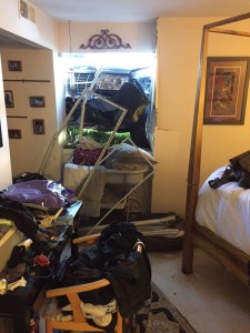 Car through window in Montgomery Village MCFRS
