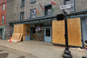 Boarded up windows on Main Street. (Howard County photo)