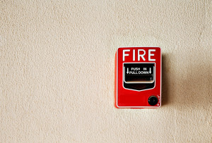 Fire alarm button on a wall