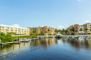 Colorful Spanish influenced buildings overlooking the water
