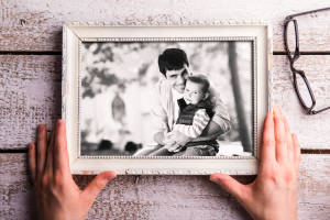 Fathers day composition. Picture of father holding his son