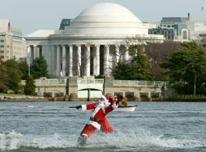 Santa Claus Waterskis On The Potomac River