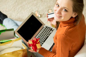Happy woman with laptop