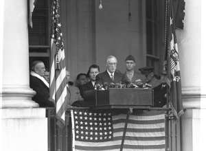 Franklin D. Roosevelt, Edwin Halsey, James Roosevelt, Edwin Watson, Harry S. Truman