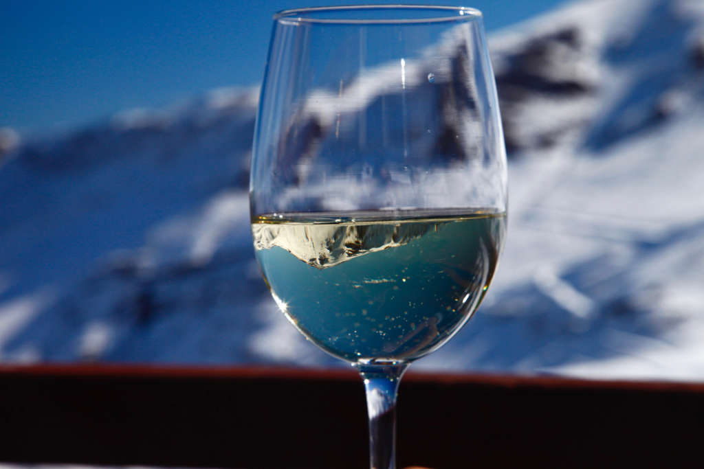 Mountain inside a glass of white wine