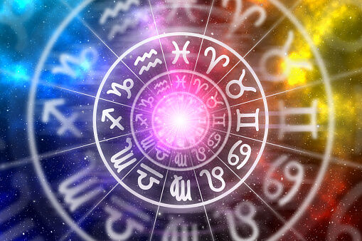 Zodiac signs inside of horoscope circle astrology and horoscopes concept