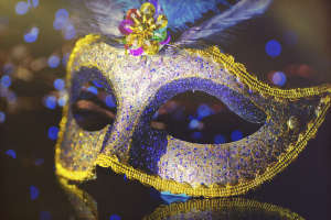 Masquerade venitian carnival mask, female theatrical feathers