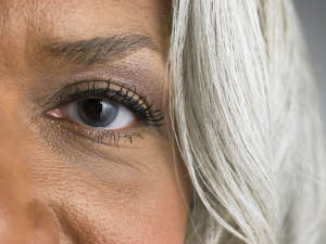 Mature woman, portrait, close up of left eye