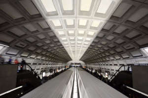 Two Metro trains arrive in a station. (WTOP/Dave Dildine)