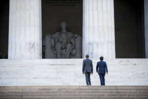 President Obama And Japanese Prime Minister Shinzo Abe Visit Lincoln Memorial