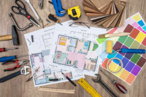 House plan with working tools. office work.