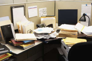 Files and computer in office