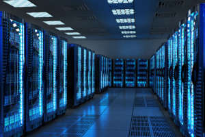 Network and internet communication technology concept, data center interior