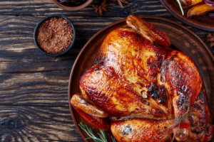 Roasted chicken with grilled pumpkin slices
