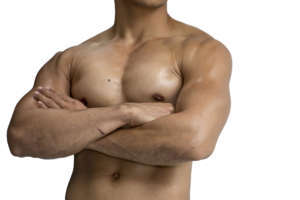 Isolated Asian man tan skin is exercising in gym