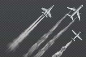 Airplanes and military fighters with condensation smoky trail isolated vector collection