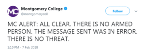 Montgomery college false alarm