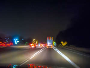Blurred traffic lights on the road