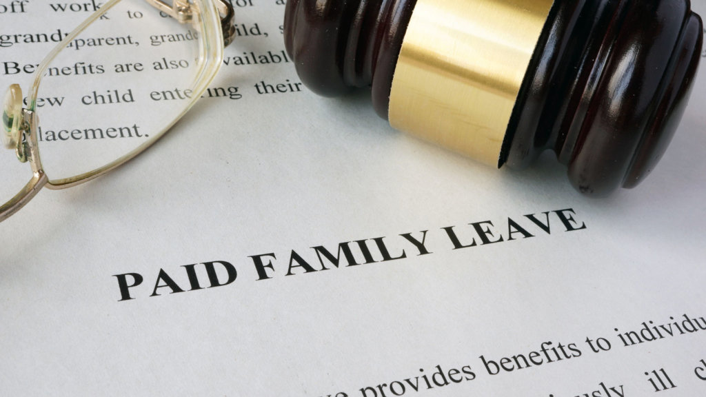 Page with title Paid family leave and gavel.