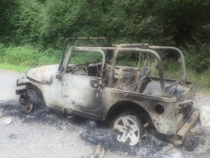 Car destroyed by Fireworks