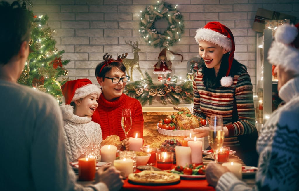 Family celebrates Christmas.