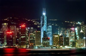 HONG KONG AND BANK OF CHINA BY NIGHT