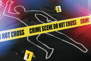 Crime scene Do not cross, with Chalk outline of victim.