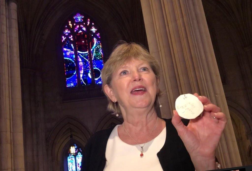 National Cathedral archivist Elody Crimi explains the size of the moon rock itself.