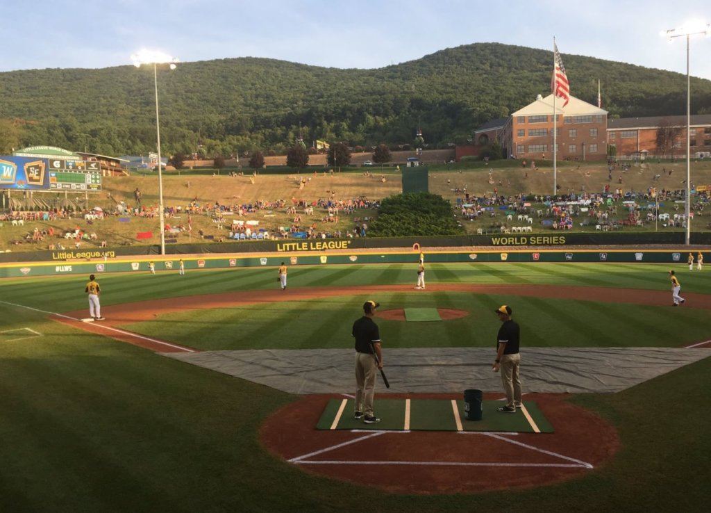 The Loudoun South Little League team warms up before a U.S. Final game against Wailuku, Hawaii on Wednesday, Aug. 21, 2019.