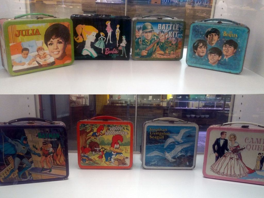 Lunchboxes depicting popular culture are on display at the Smithsonian's National Museum of American History's cafeteria.