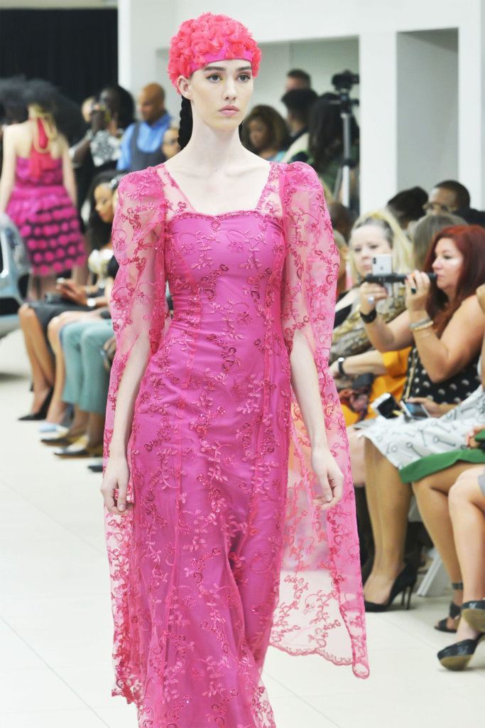 A model walks the runway at D.C. Fashion Week's opening night show on Friday, Sept. 27, 2019.