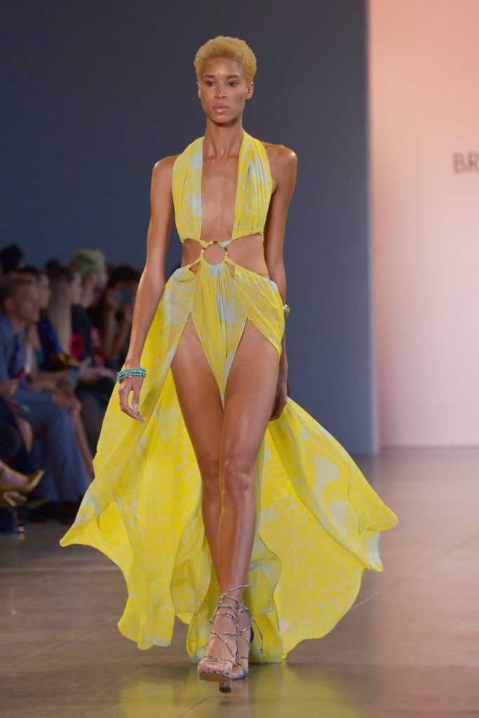 Friday, September 6, 2019 runway show from the label Bronx and Banco by designer Natalie De'Banco at Spring Studios in New York City. Bronx and Banco is known for their gowns and cocktail dresses.