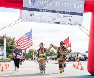 Lenne Stolberg and Kathryn Hale Finishing the 5K in Full Gear