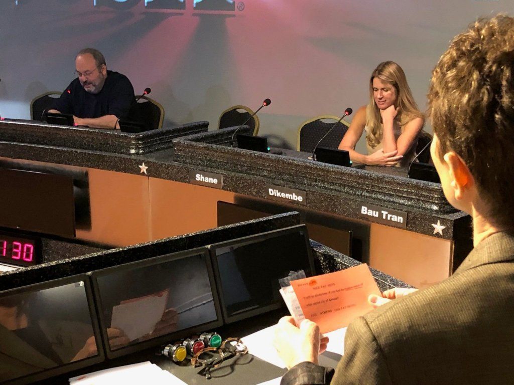 The answer stations are put through their paces at the new studio. (Courtesy Ed Hatch/It's Academic)