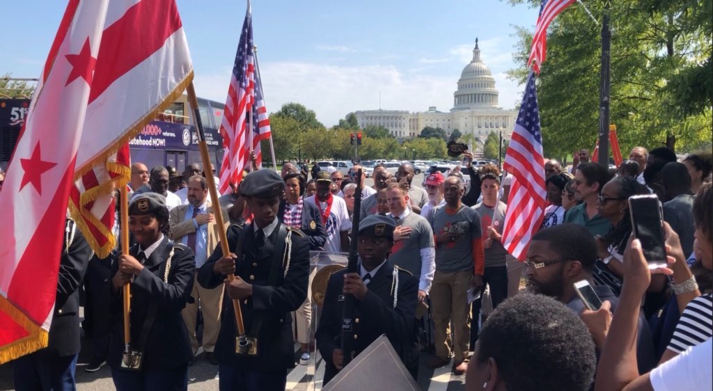 Before the news conference, officials started with the Pledge of Allegiance on Monday, Sept. 16, 2019.