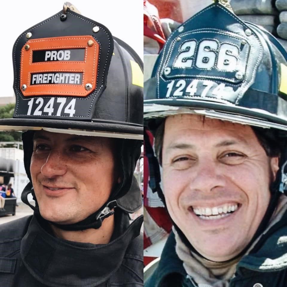 Pictured alongside his father, Robert Tilarcio, Jr. is one of 13 children of fallen 9-11 firefighters joining the FDNY this year. Tilarcio, Jr. was assigned his father's number. (Courtesy Tilearcio family)