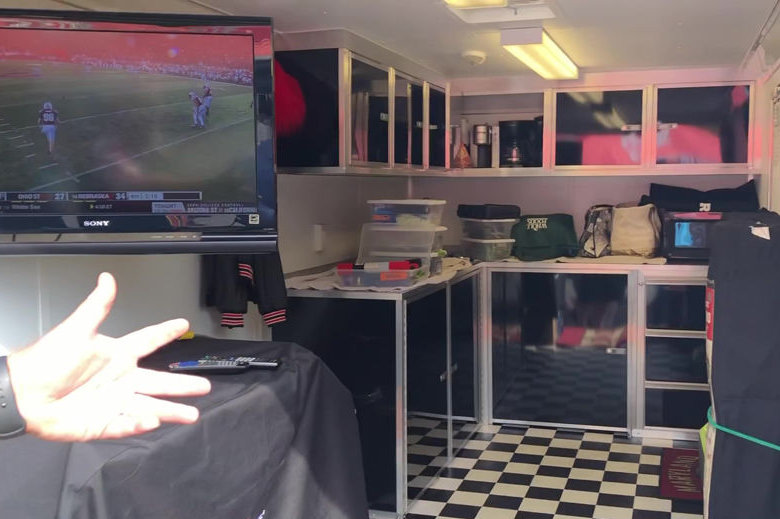 Souders' tailgating trailer also has a kitchen.