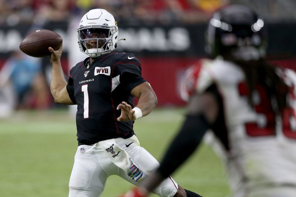 Arizona Cardinals quarterback Kyler Murray (1) throws against the Atlanta Falcons during the second half of an NFL football game, Sunday, Oct. 13, 2019, in Glendale, Ariz.