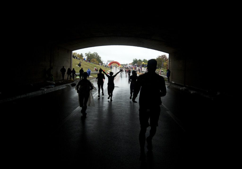 Runners start the 44th Marine Corps Marathon, in Arlington, Va., Sunday, Oct. 27, 2019.