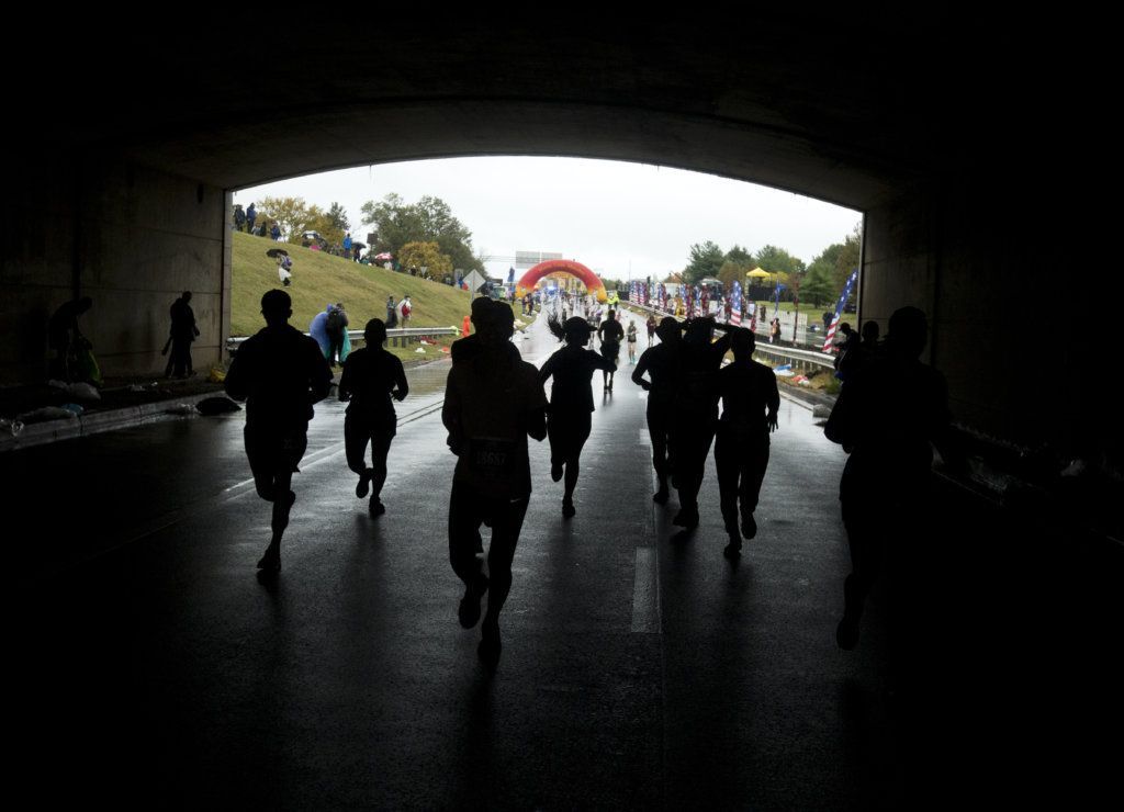 Runners start the 44th Marine Corps Marathon, in Arlington, Va., Sunday, Oct. 27, 2019.