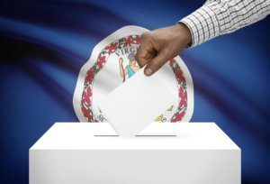 Ballot box with US state flag on background Virginia