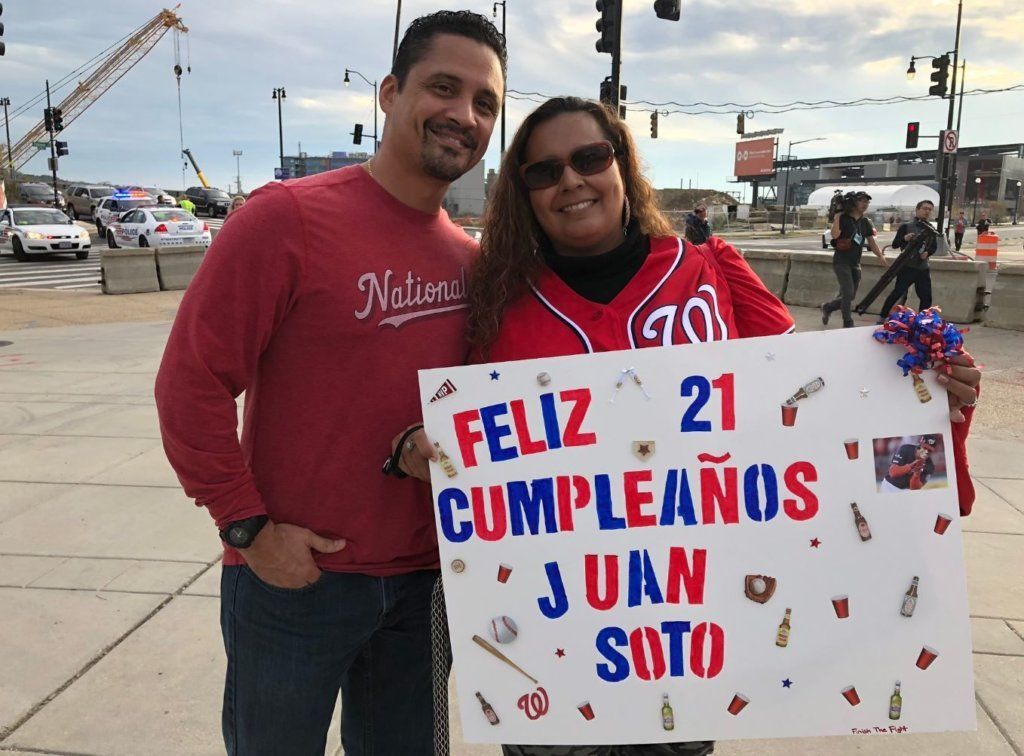 These fans wish Nats' Juan Soto a happy birthday. He turns 21 on Friday, Oct. 25, which is also Game 3 of the World Series.